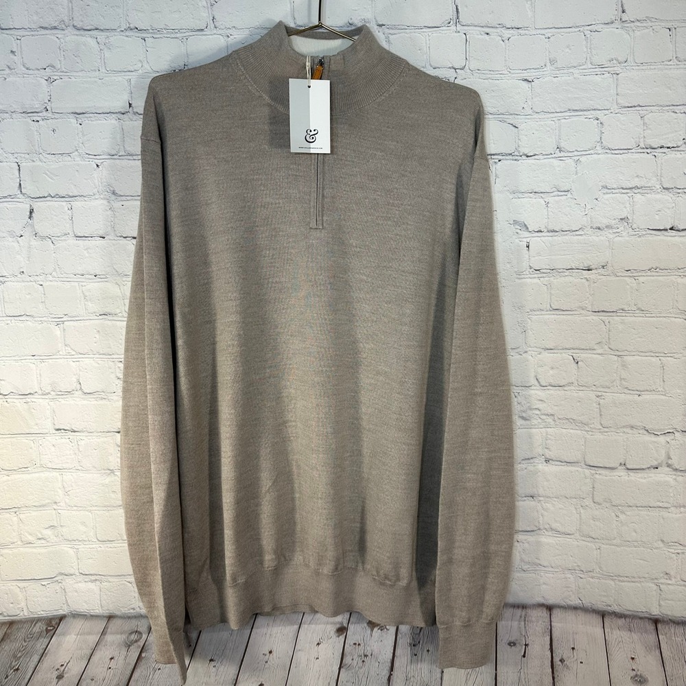 NEW Collars & Co Mens XXL Australian Merino Wool Quarter Zip Sweater Taupe
